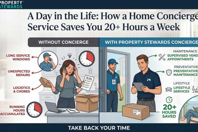 Infographic showing how Property Stewards home concierge service saves homeowners 20 hours a week