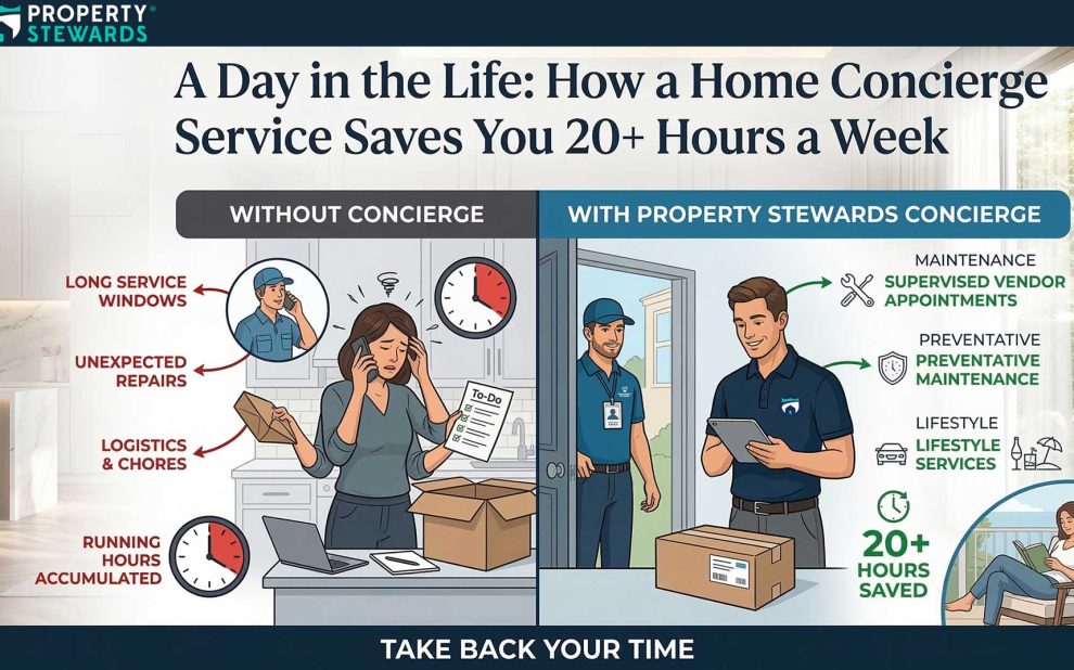 Infographic showing how Property Stewards home concierge service saves homeowners 20 hours a week