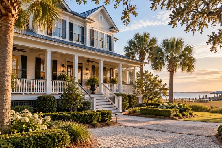 Charleston Lowcountry coastal home illustrating routine exterior and property condition checks between owner visits.