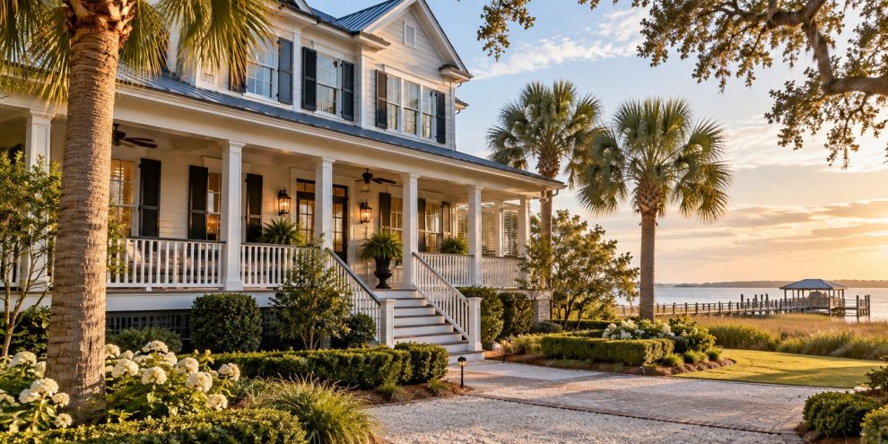 Charleston Lowcountry coastal home illustrating routine exterior and property condition checks between owner visits.