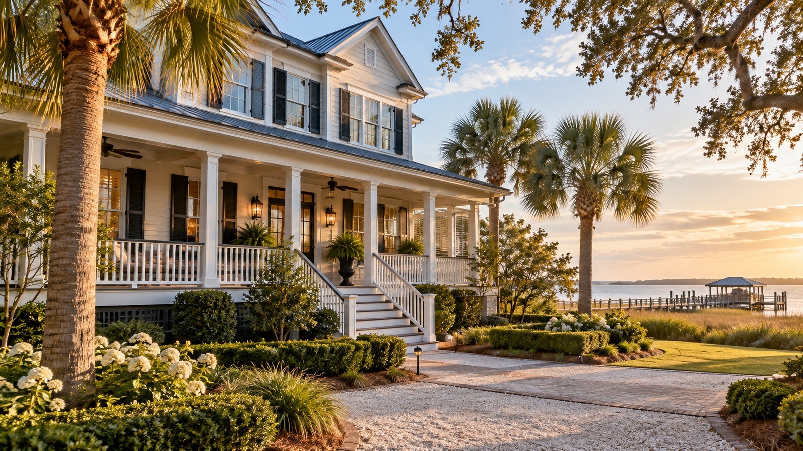 Charleston Lowcountry coastal home illustrating routine exterior and property condition checks between owner visits.