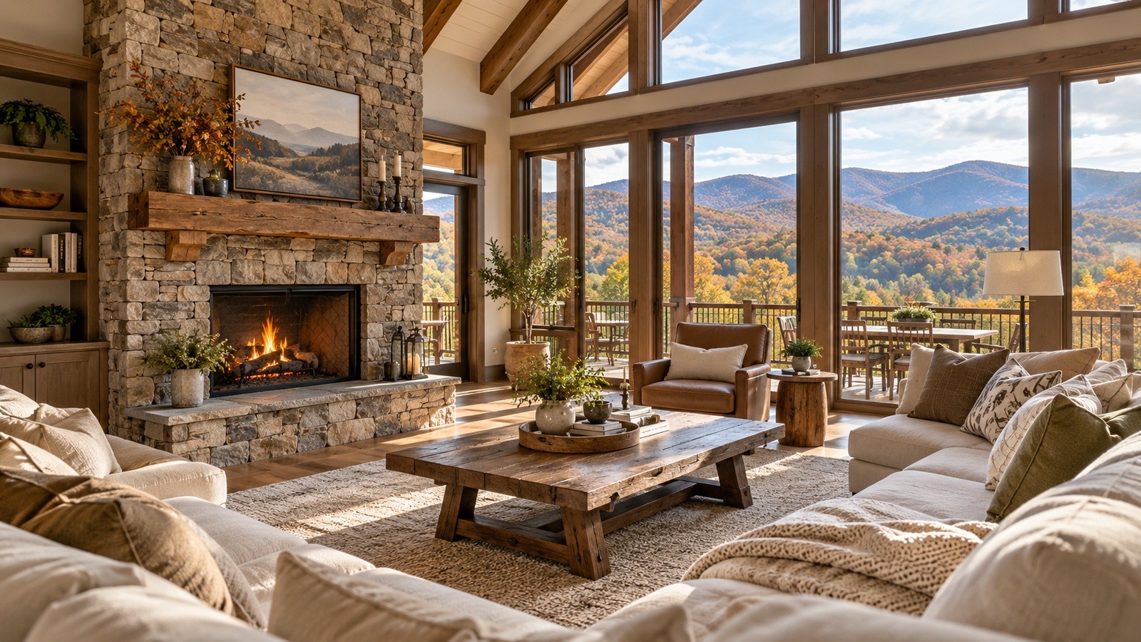 Coming Back to a Clean Mountain Home Housekeeping for Northeast Georgia Getaways - Property Stewards Clean upscale Northeast Georgia mountain home living room prepared for getaway homeowners returning between visits.