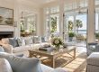 Bright Charleston coastal home living room cleaned and prepared for owners and guests arriving between visits.