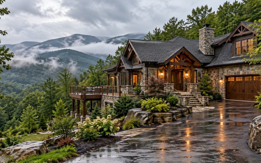 Highlands mountain home in misty conditions illustrating routine condition checks and local property oversight.