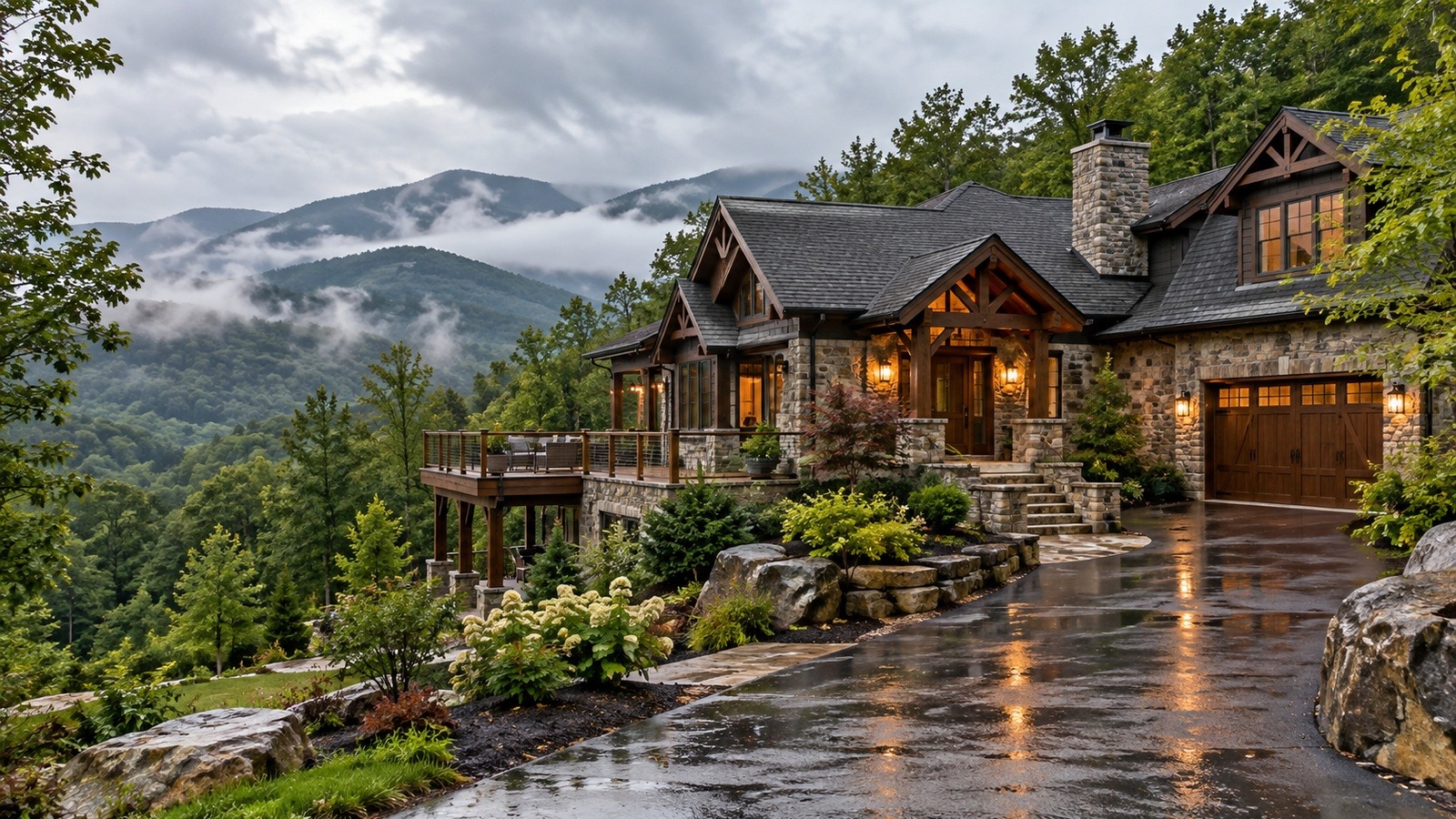 Highlands mountain home in misty conditions illustrating routine condition checks and local property oversight.