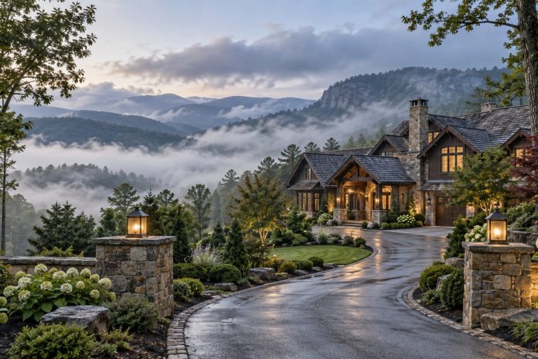 Highlands mountain home surrounded by misty mountains illustrating local home oversight for absentee owners.