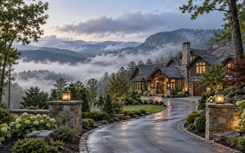 Highlands mountain home surrounded by misty mountains illustrating local home oversight for absentee owners.