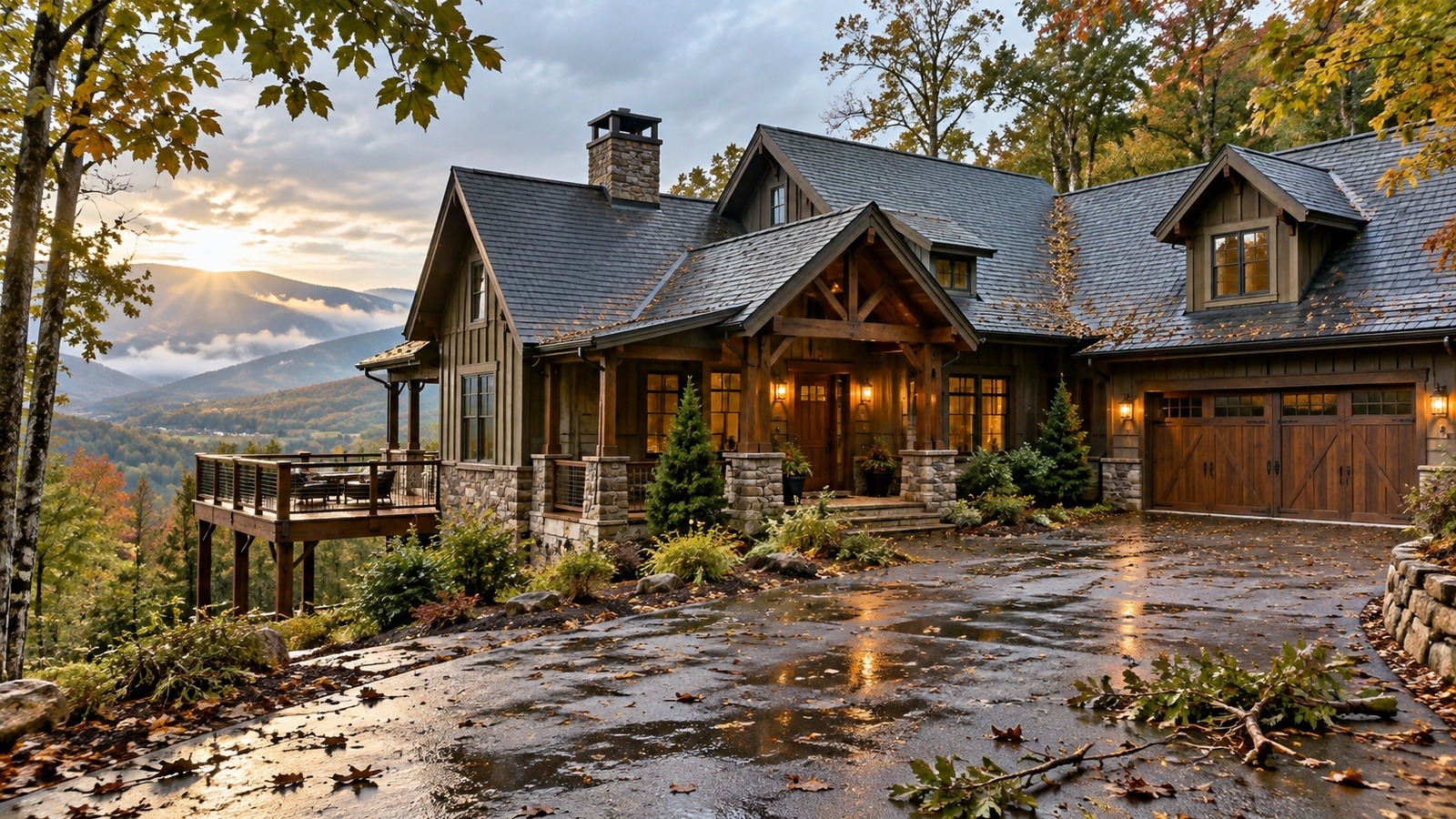 What Should Be Checked at a Northeast Georgia Getaway Home Between Visits - Property Stewards Northeast Georgia mountain getaway home after changing weather illustrating routine property condition checks.